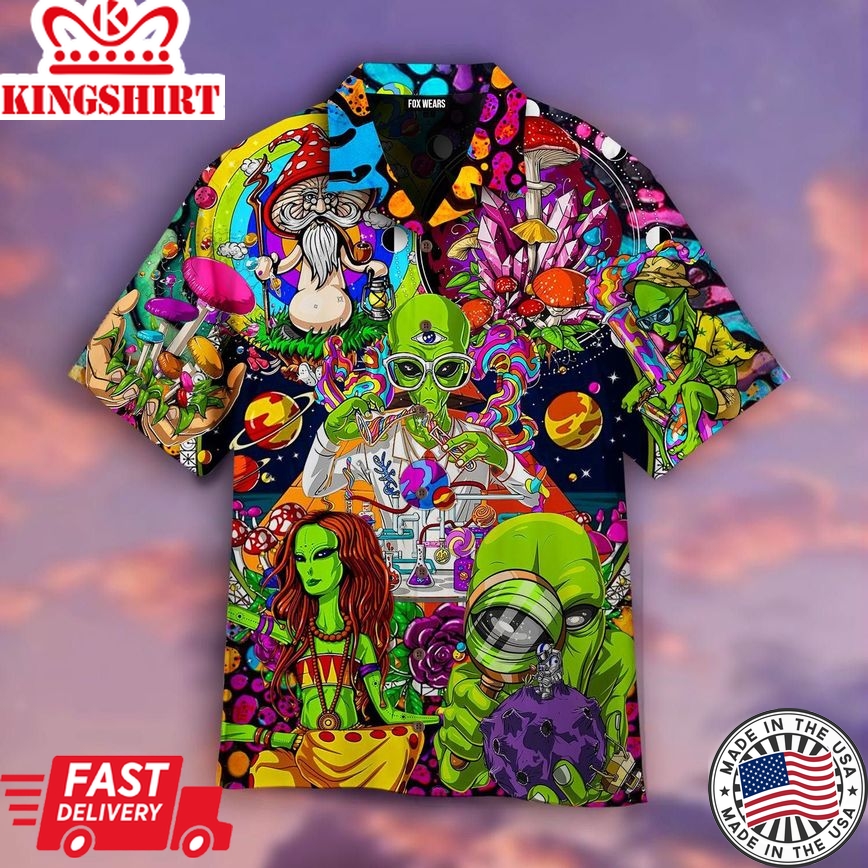 Hippies Science Aliens Trendy Hawaiian Shirt For