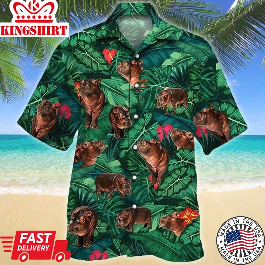 Hippo Lovers Gift Hawaiian Shirt, Tropical Hippo Men Hawaiian Shirts - Casual Button Down Short Sleeve Shirt