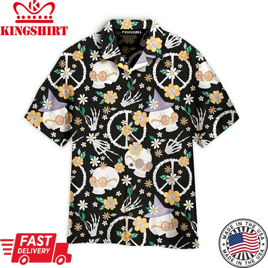 Hippy Bony Halloween Skull Peace Aloha Trendy Hawaiian Shirts