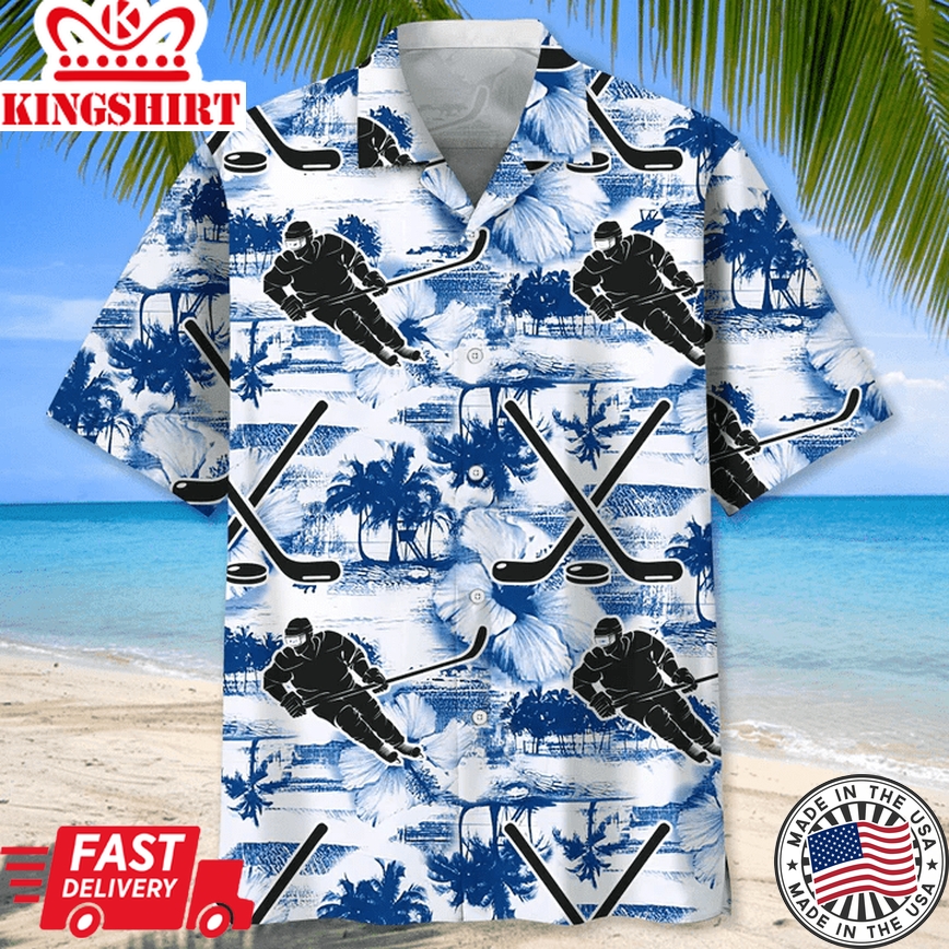 Hockey Fever: Stylish Trendy Hawaiian Shirt for Enthusiastic Hockey Enthusiasts