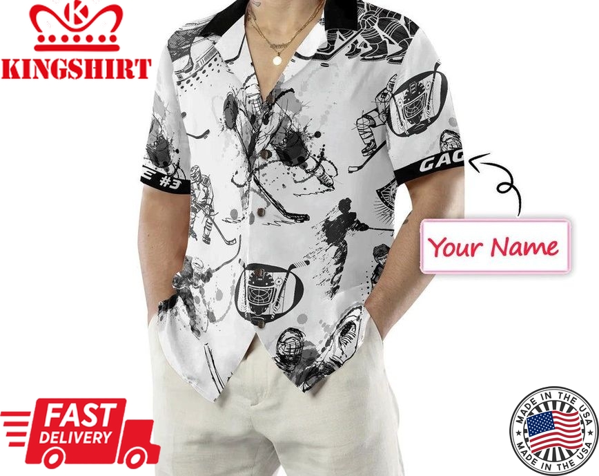 Hockey Lover Trendy Hawaiian Shirt, Custom Name Trendy Hawaiian Shirt, Personalized Photo Print Shirts, Customize Short Sleeve Shirts, Bachelor Party.