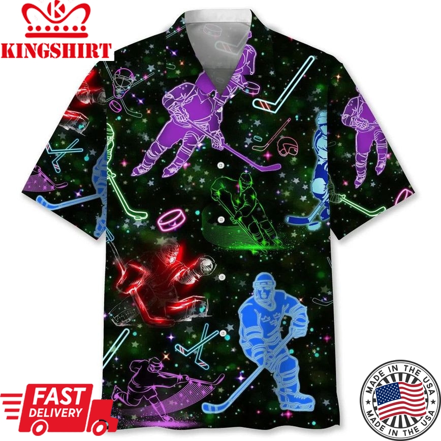 Hockey Neon Light Trendy Hawaiian Shirt