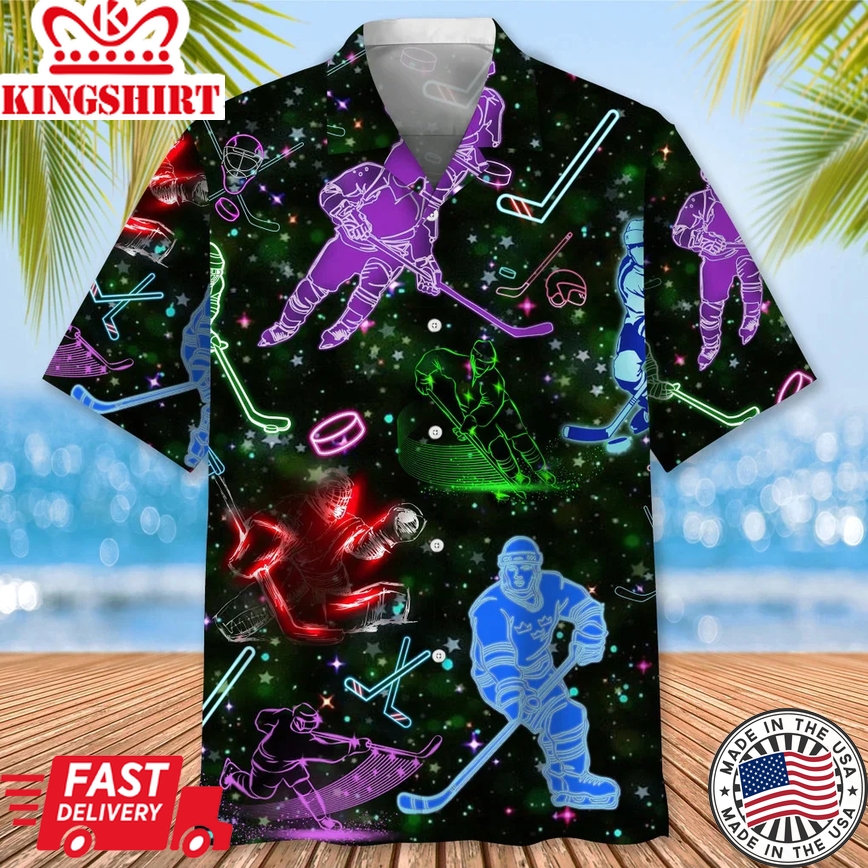 Hockey Neon Light Trendy Hawaiian Shirt For Men, Hockey Life Shirt, Hockey Player Gifts