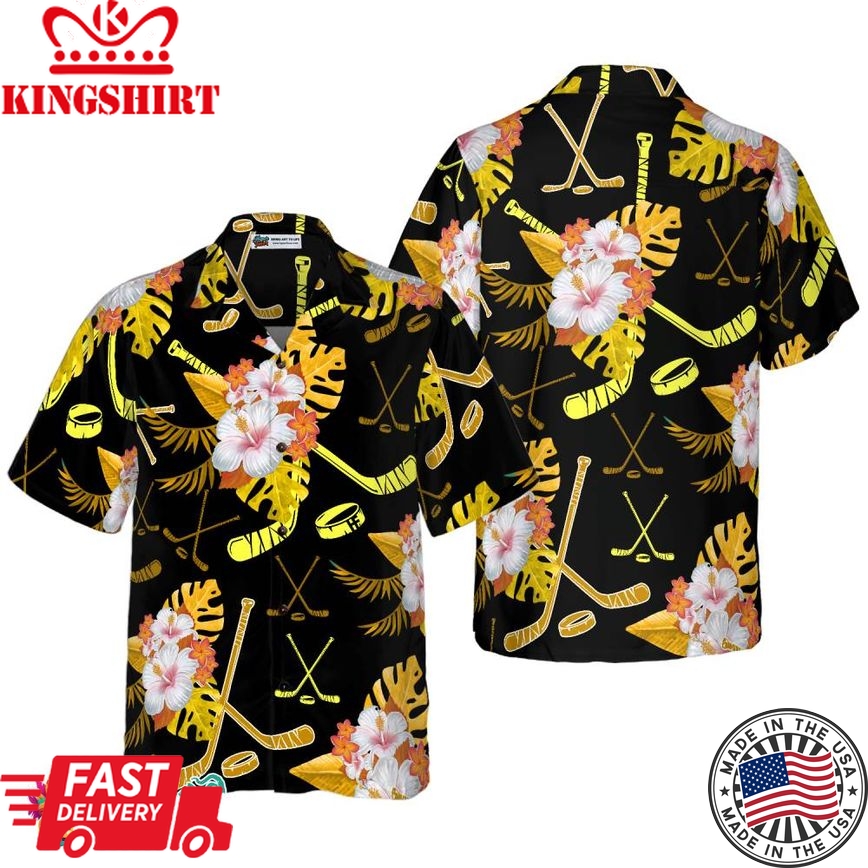 Hockey Tropical Black &Amp; Yellow Hawaiian Shirt