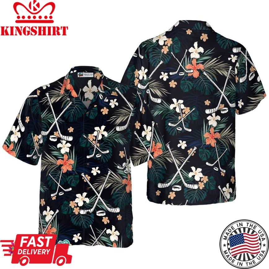 Hockey Tropical Black & Blue Hawaiian Shirt