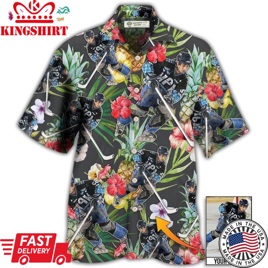 Hockey Tropical Flower Pineapple Custom Photo Hawaiian Shirt