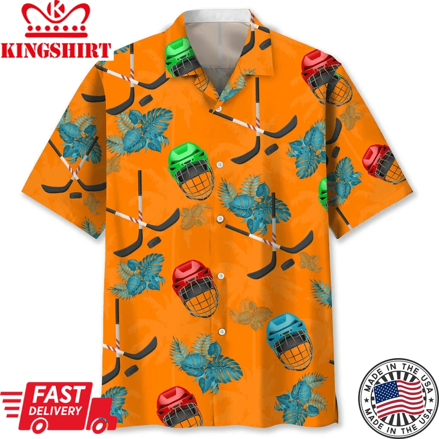 Hockey Tropical Orange Trendy Hawaiian Shirt