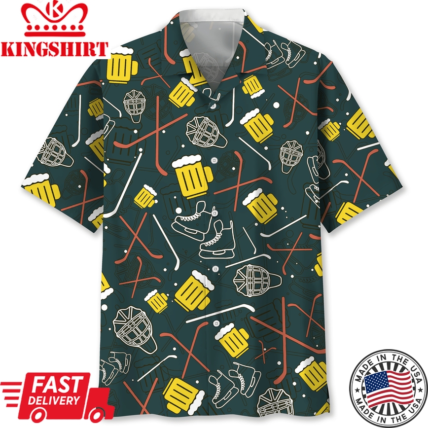 Hockey With Beer Trendy Hawaiian Shirt