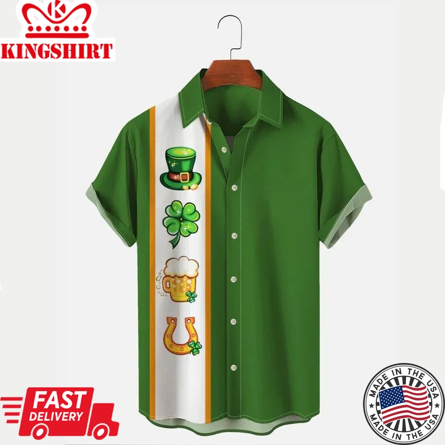 Holiday St. Patrick's Men's Bowling Shirts Shamrock Art Hawaiian Shirts, Patrick's Day Gift