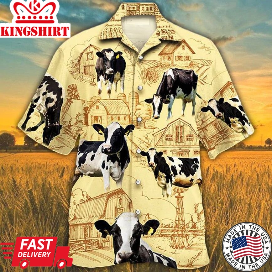 Holstein Friesian Cattle Farm Hawaiian Shirt, Farm Cow Short Sleeve Hawaiian Aloha Shirt For Men, Women