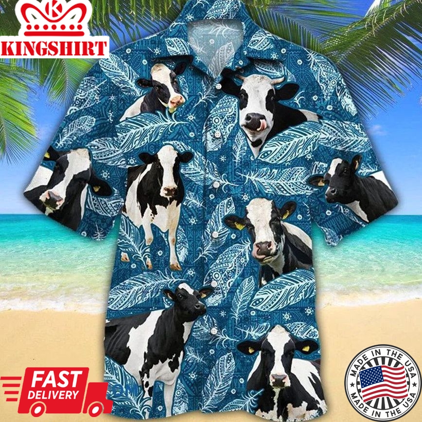 Holstein Friesian Cattle Lovers Blue Feather Hawaii Hawaiian Shirt