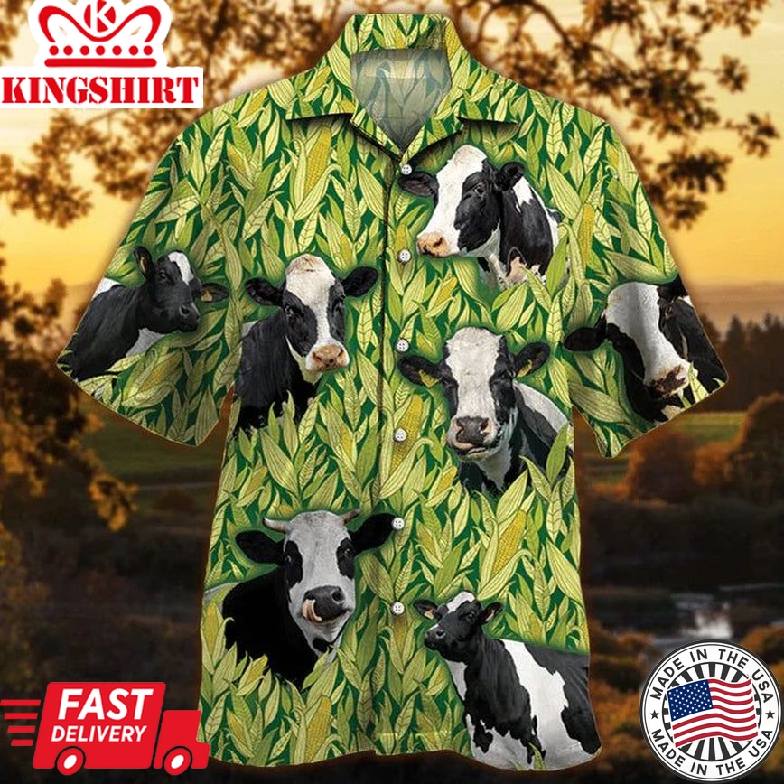 Holstein Friesian Cattle Lovers Corn Pattern Hawaiian Shirt For Men