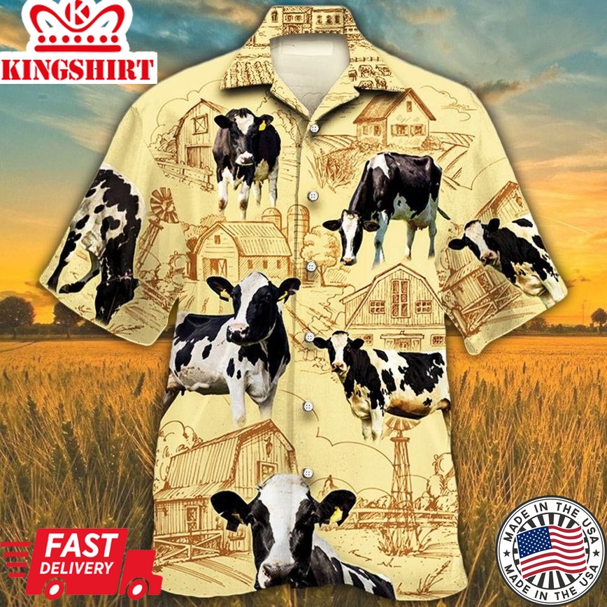 Holstein Friesian Cattle Lovers Farm Trendy Hawaiian Shirt, Cow Trendy Hawaiian Shirt For Summer Gifts