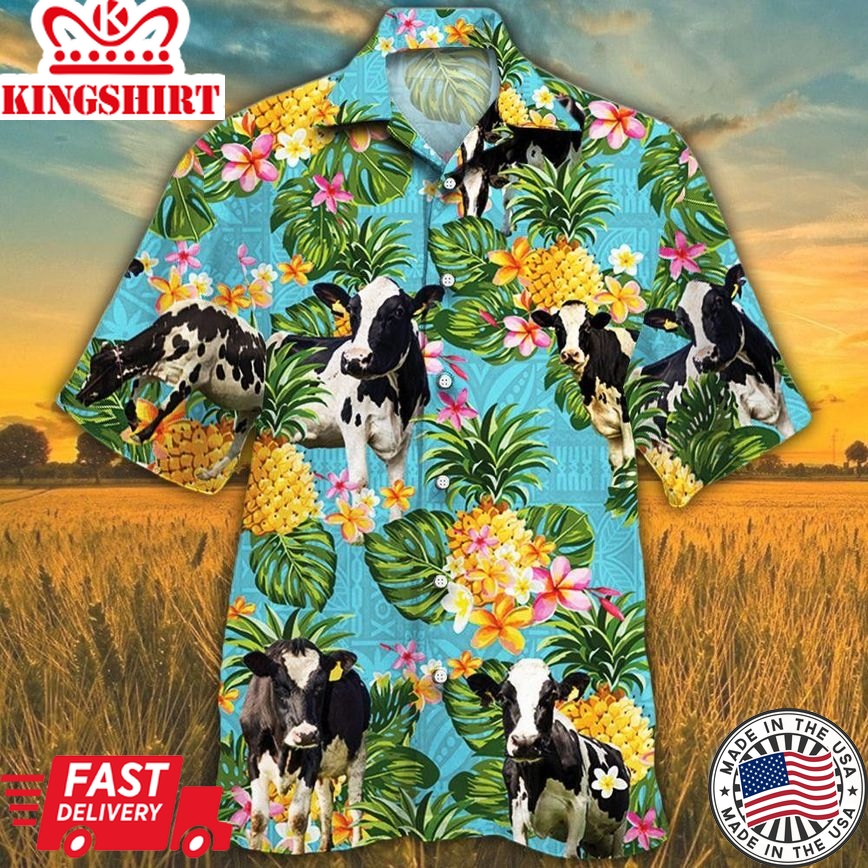 Holstein Friesian Cattle Lovers Pineapple Trendy Hawaiian Shirt, Cow Trendy Hawaiian Shirt For Summer Gifts