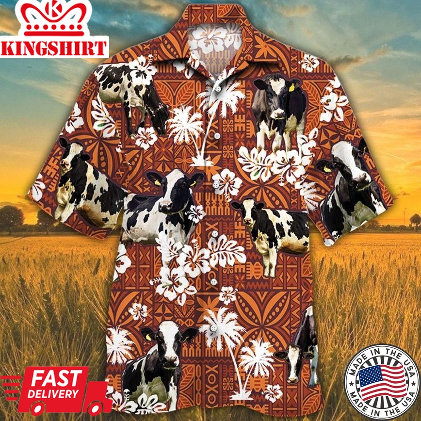 Holstein Friesian Cattle Lovers Red Tribal Trendy Hawaiian Shirt, Cow Trendy Hawaiian Shirt For Summer Gifts