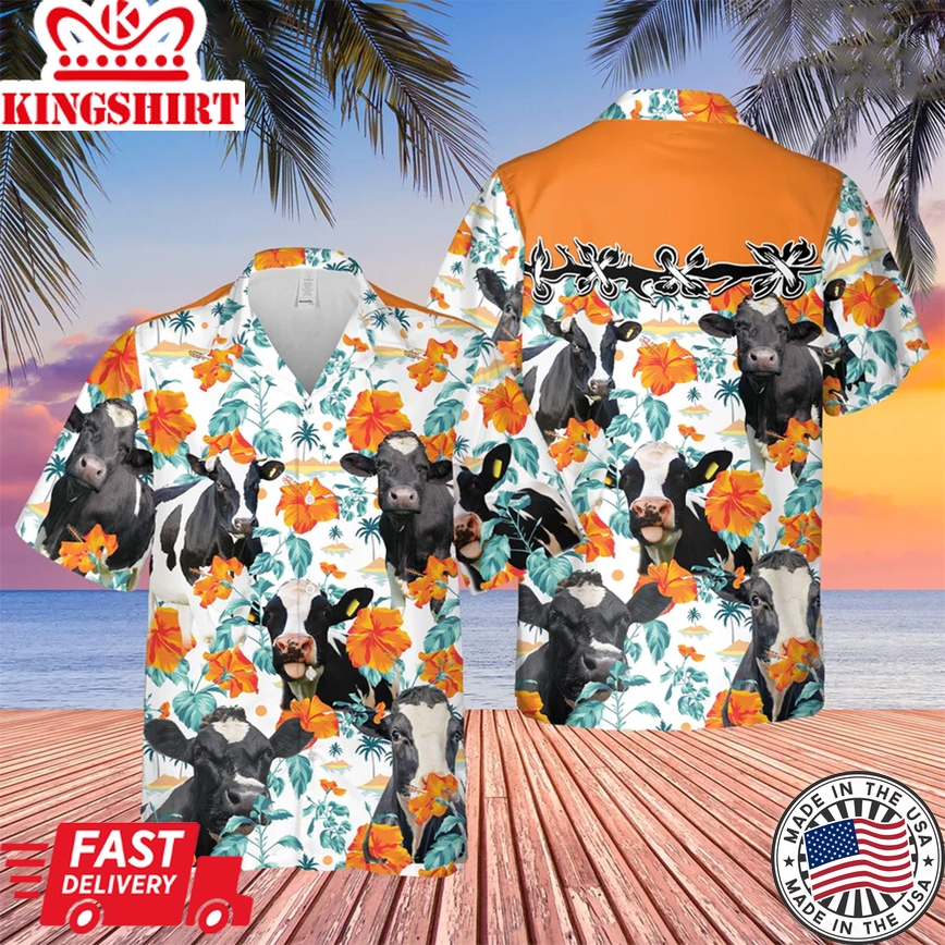 Holstein Hibiscus Floral 3D Trendy Hawaiian Shirt