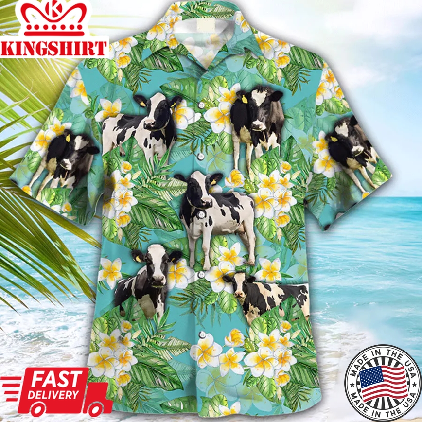 Holstein Tropical Trendy Hawaiian Shirt, Cow Trendy Hawaiian Shirt, Animal Trendy Hawaiian Shirts For Men, Gift For Him