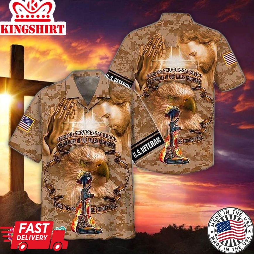 Honor The Fallen Service U.S Veteran And Jesus, Aloha Hawaiian Shirts