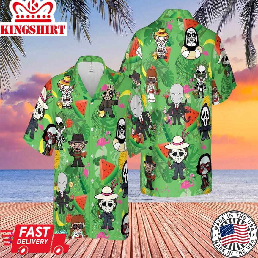 Horror Hawaiian Shirt, Horror Tropical Button Shirt, Aloha Vibes Beach Shirt, Horror Friends Lover, Beach Party Tee, Horror Aloha Summer Tee