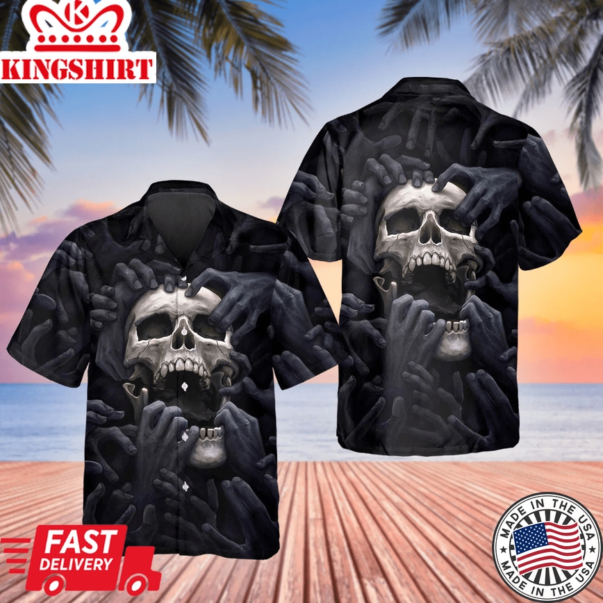 Horror Skull Nightmare 3D Trendy Hawaiian Shirt Men, Skull Flower Hawaiian Aloha Shirt