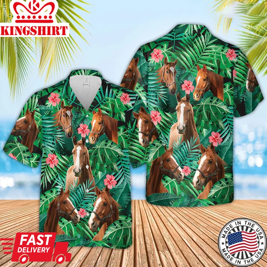 Horse 3D Trendy Hawaiian Shirt, Farm Lover Hawaii Shirt For Men, Tropical Shirts, Gift For Him