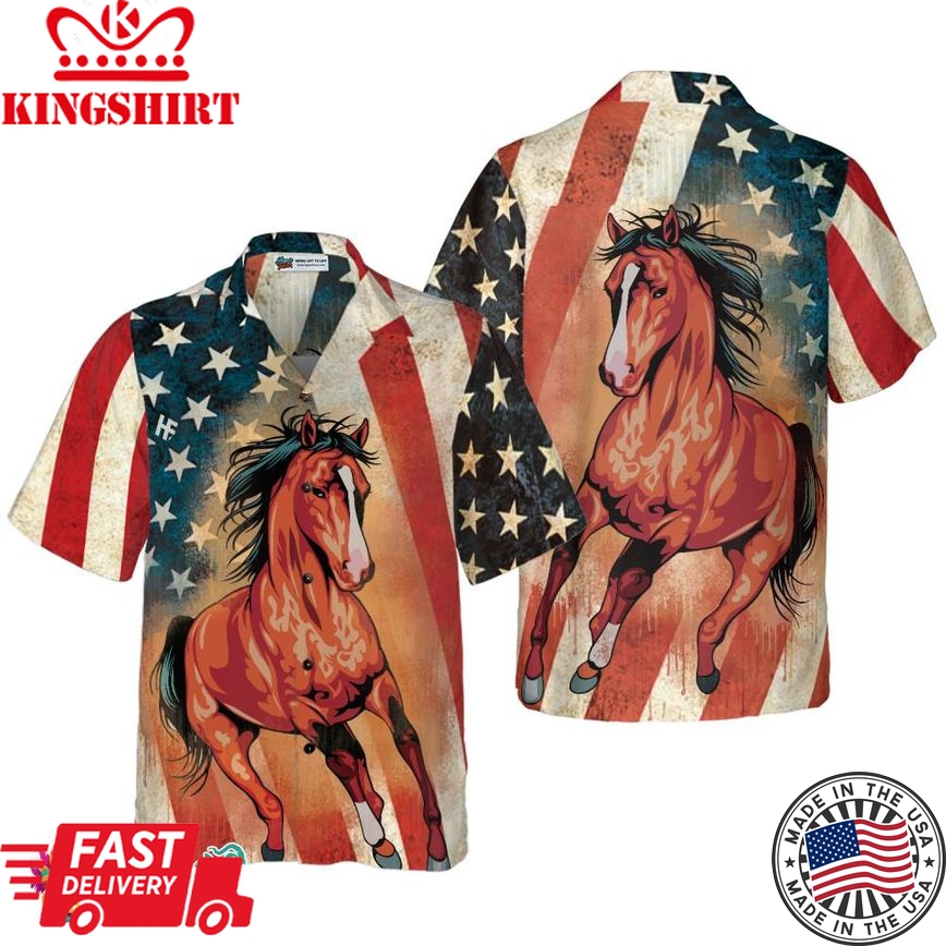 Horse American Flag Hawaiian Shirt