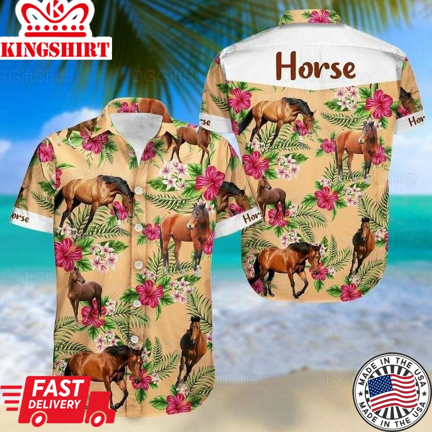 Horse Dog Aloha Trendy Hawaiian Shirt - Horse Wild Animal Trendy Hawaiian Shirt, Horse Tropical Floral Trendy Hawaiian Shirt