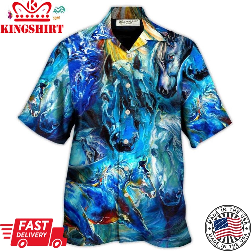 Horse Face Blue Light Cool Art Style Hawaiian Shirt