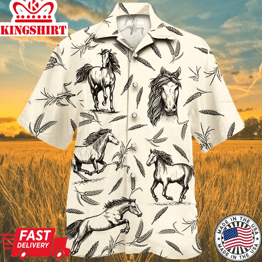 Horse Farm Lovers Hawaiian Shirt, Animal Farm Horse Men Hawaiian Shirts