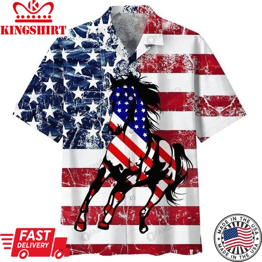 Horse Hawaiian Shirt American Flag Horse Horse Lover Hawaii Aloha Shirt