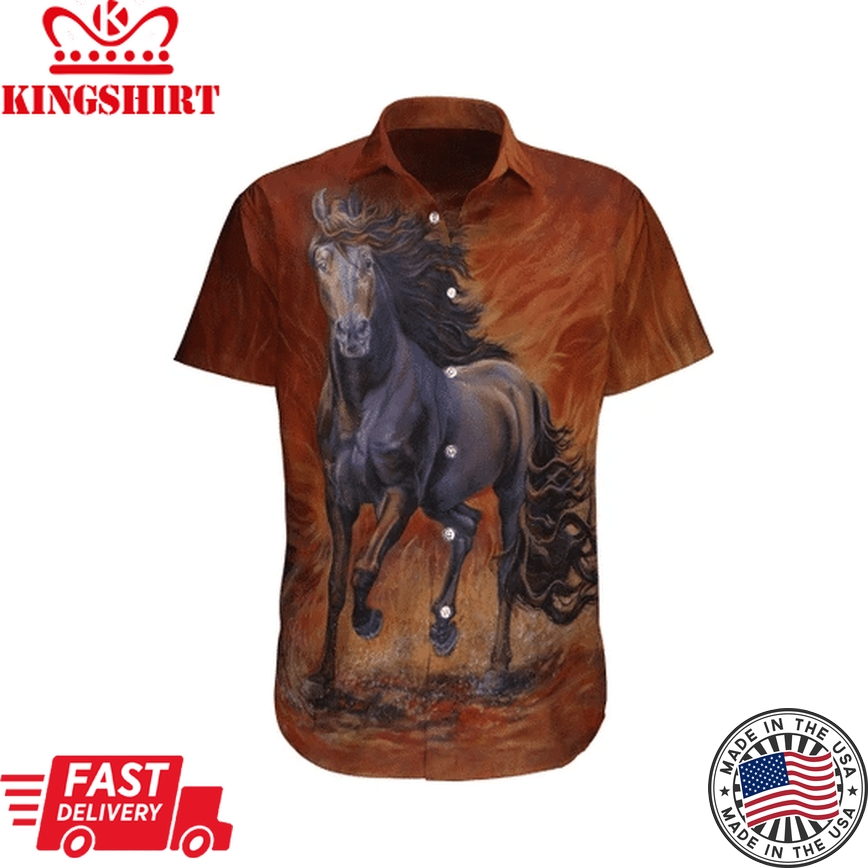 Horse Hawaiian Shirt Black Horse Painting Brown Hawaii Aloha Shirt