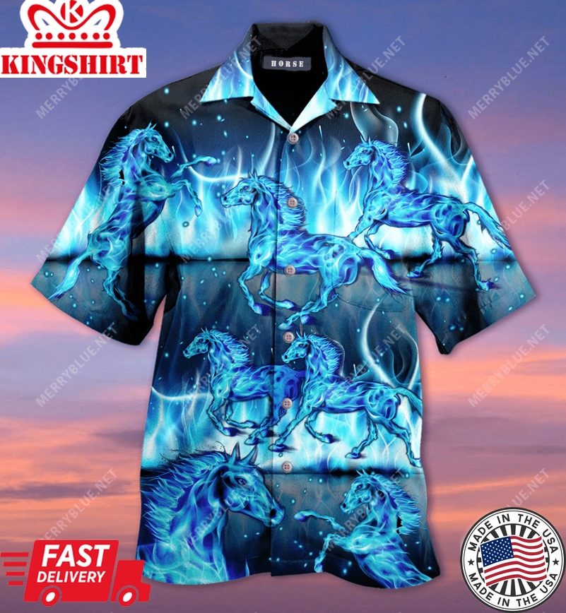 Horse Hawaiian Shirt Burning Blue Horse Horse Lover Hawaii Aloha Shirt