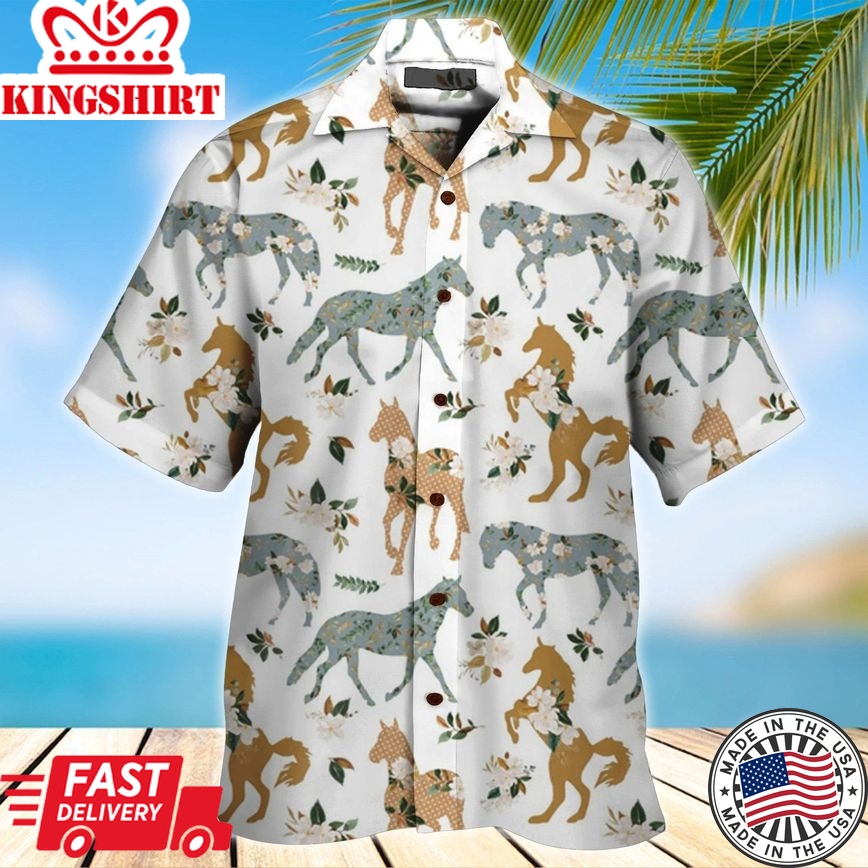 Horse Hawaiian Shirt Horse And Flower Pattern White Horse Lover Hawaii Aloha Shirt