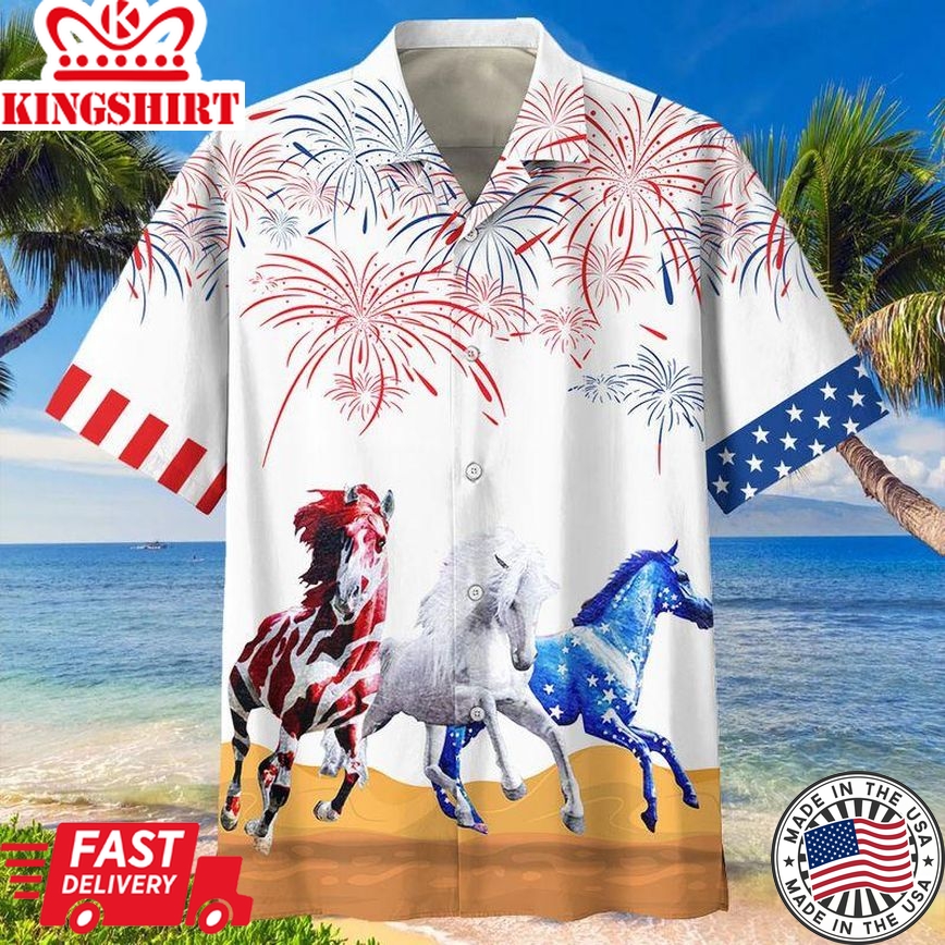 Horse Hawaiian Shirt Three Running Horses Fireworks Horse Lover Hawaii Aloha Shirt