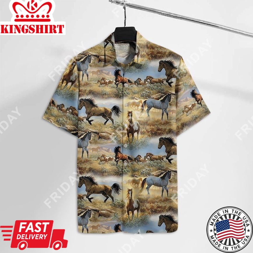 Horse Hawaiian Shirt Wild Horses Running Pattern Hawaii Tshirt