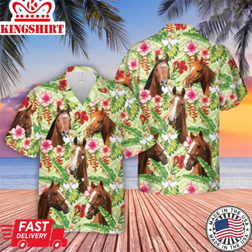 Horse Hibicus Floral 3D Trendy Hawaiian Shirt