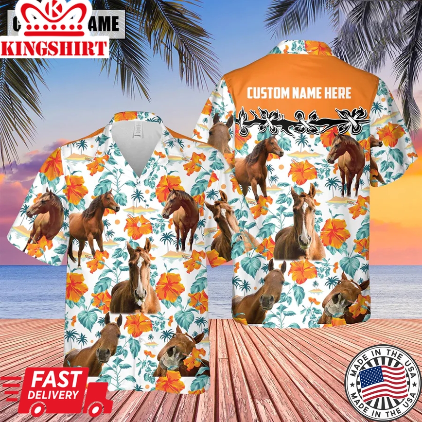 Horse Hibiscus Floral Custom Name 3D Trendy Hawaiian Shirt, Summer Gifts For Men And Women