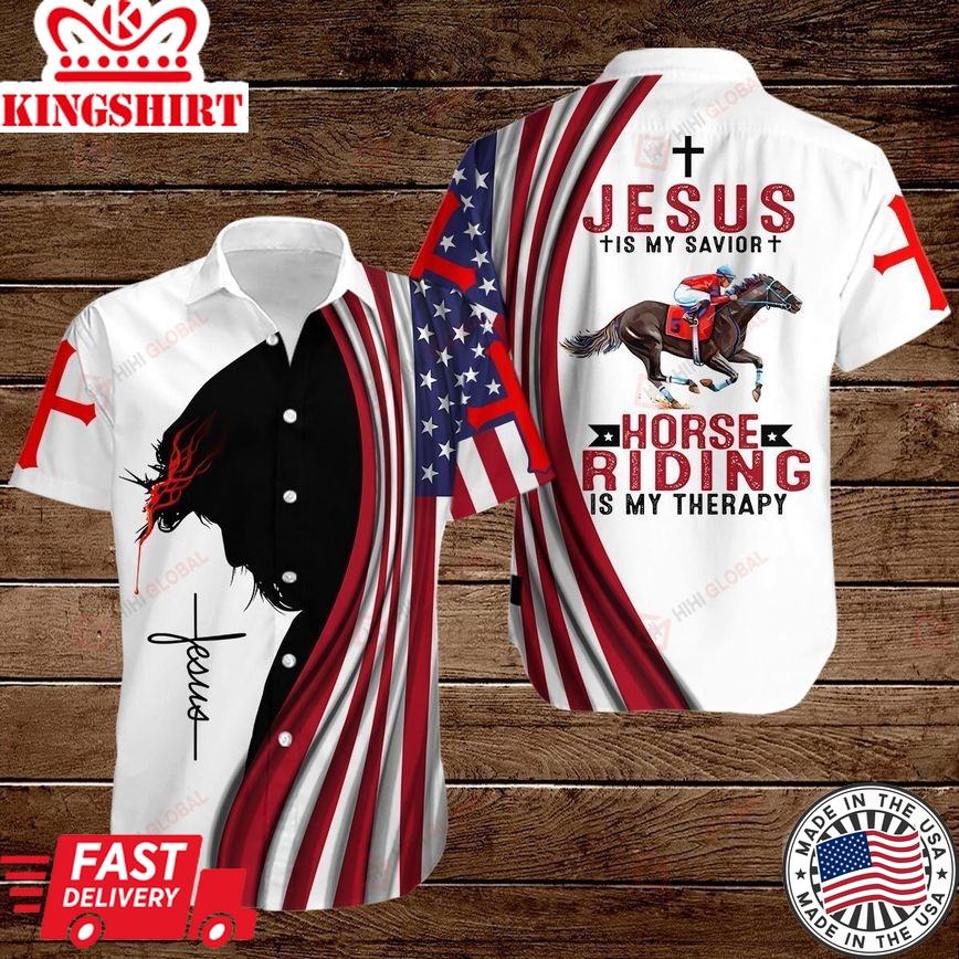 Horse Jesus Hawaiian Shirt Jesus Is My Savior Horse Riding Is My Thearpy Horse Lover Hawaii Aloha Shirt