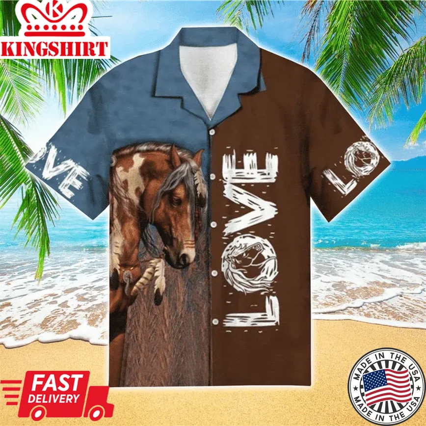 Horse Leather Love Brown Grey Trendy Hawaiian Shirt