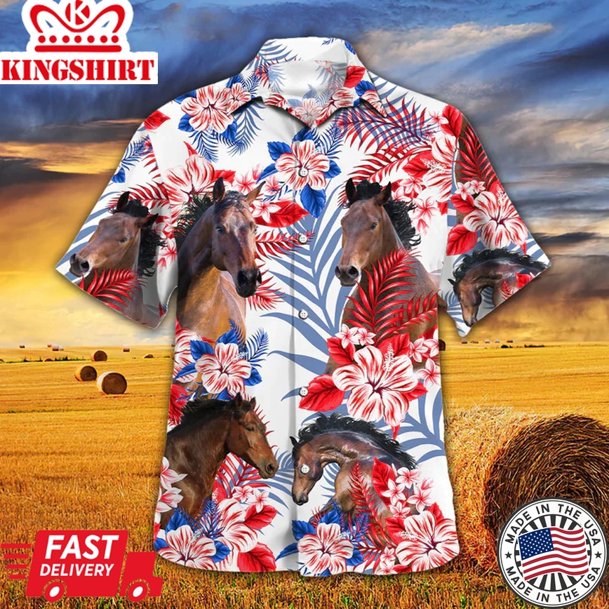 Horse Lovers American Flag Trendy Hawaiian Shirt, Horse Aloha Trendy Hawaiian Shirt, Trendy Hawaiian Shirt Men, Trendy Hawaiian Shirt Women