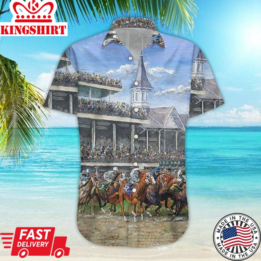 Horse Racing Hawaiian Shirt - Field Horse Racing At Racetrack Hawaii Shirts