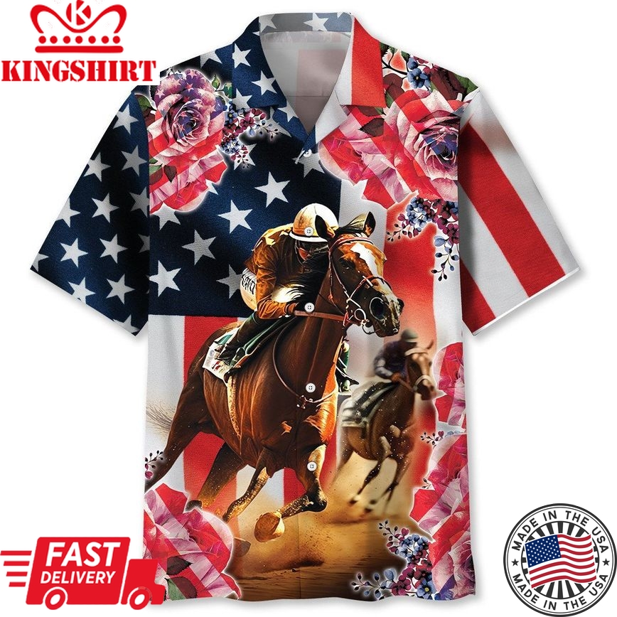 Horse Racing Rose Trendy Hawaiian Shirt