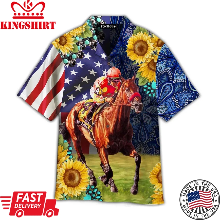 Horse Racing Sunflower Trendy Hawaiian Shirt