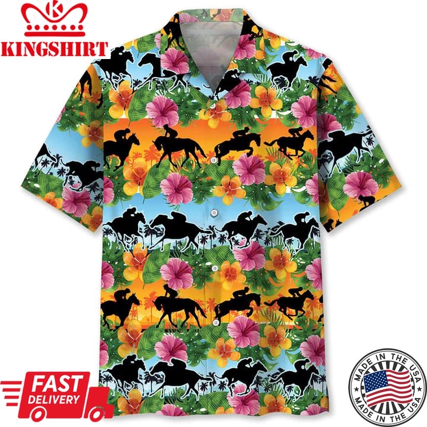 Horse Racing Tropical Color Trendy Hawaiian Shirt For Men And Women