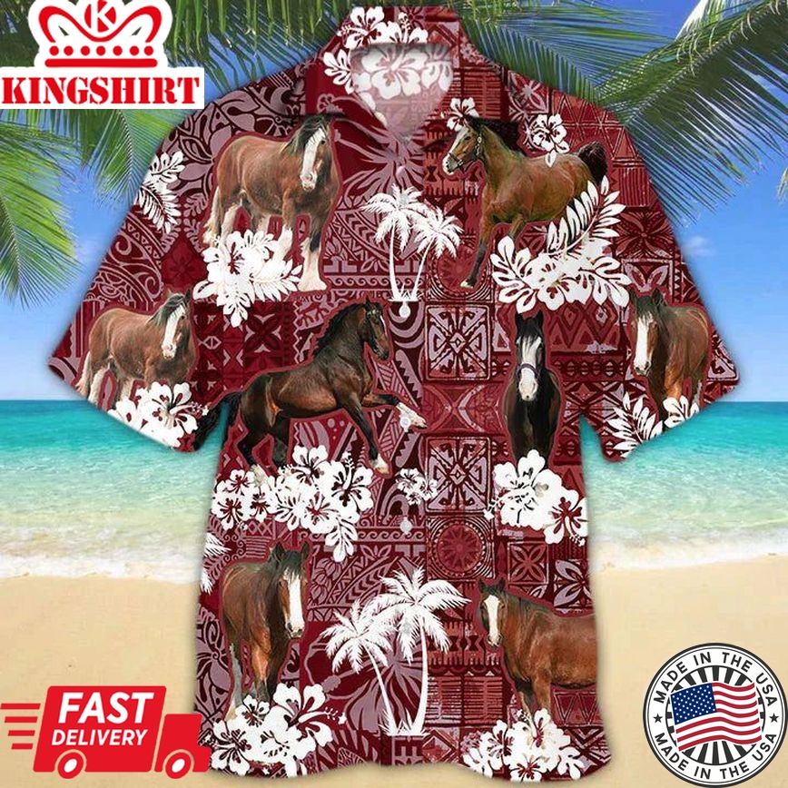 Horse Red Hawaiian Shirt, Gift For Horse Lover Shirts, Animal Summer Shirts, Hawaiian Shirt Men