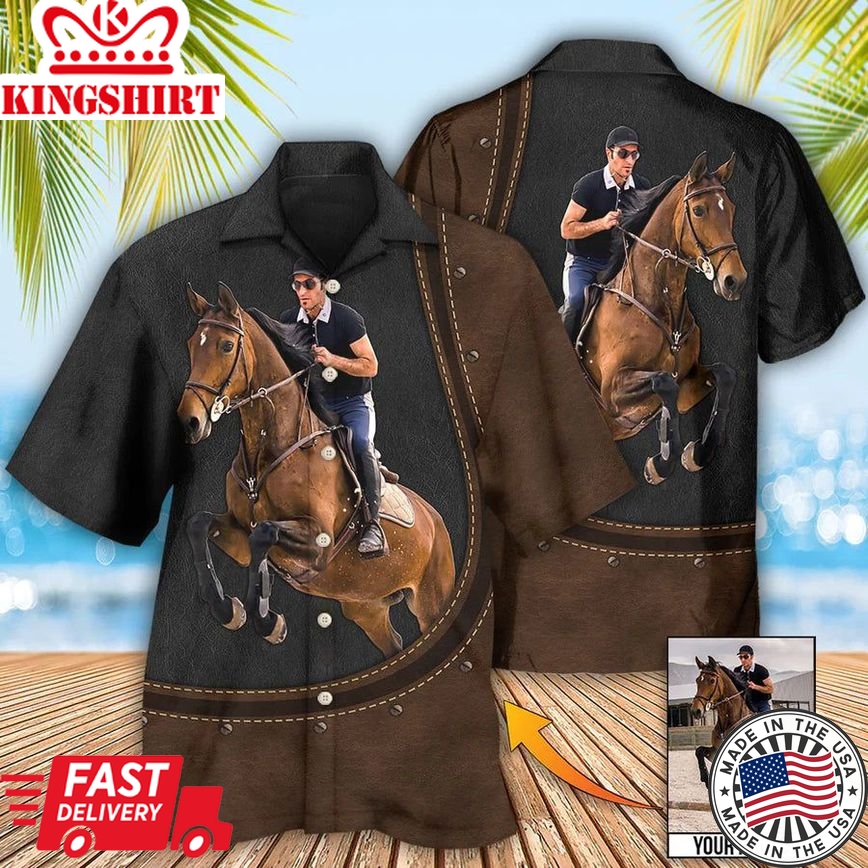 Horse Riding Horse Leather Style Custom Photo Hawaiian Shirt