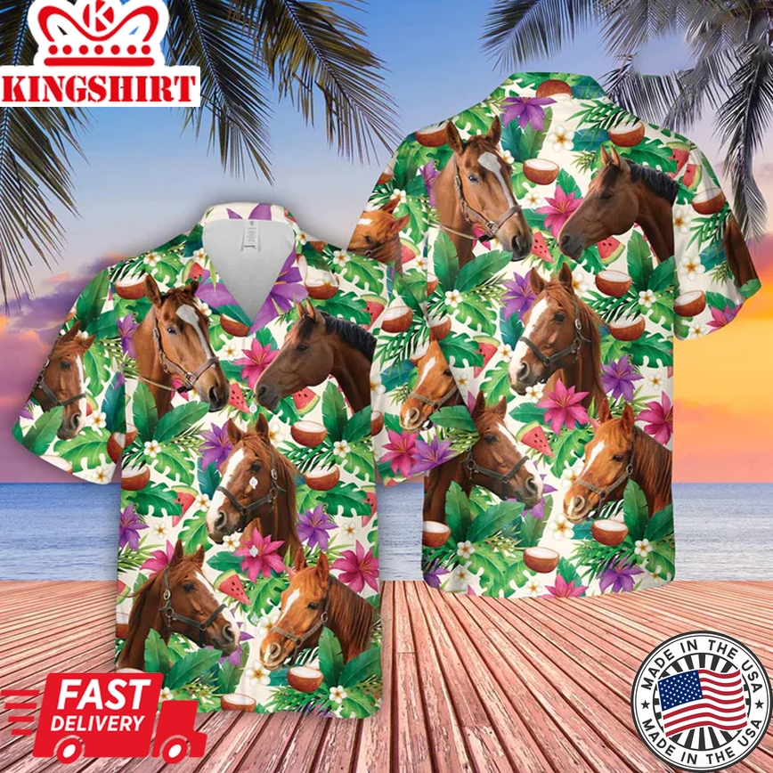 Horse Summer Floral Trendy Hawaiian Shirt, Farm Lover Hawaii Shirt, Cow Lovers, Shirt For Men, Tropical Shirts, Gift For Him