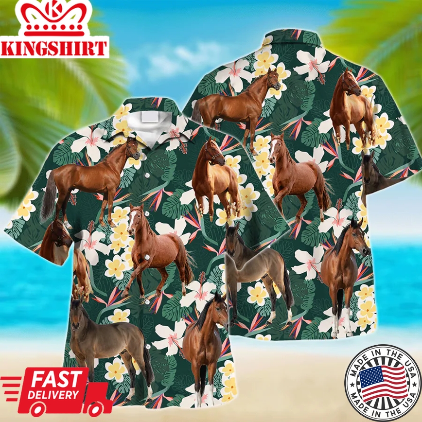 Horse Trendy Hawaiian Shirt, Farm Lover Hawaii Shirt, Trendy Hawaiian Shirt Men, Hawaiian Casual Button Down Shirt