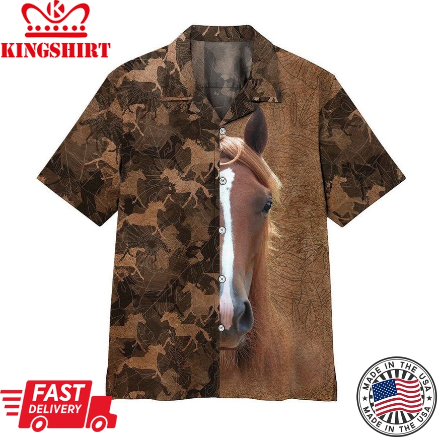 Horse Trendy Hawaiian Shirt Horse Pattern 3D Brown Horse Lover Hawaii Aloha Shirt