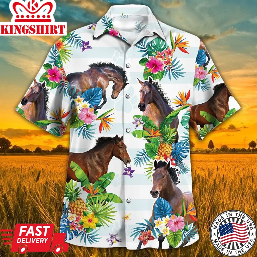 Horse Tropical Flower Trendy Hawaiian Shirt, Horse Trendy Hawaiian Shirt For Summer Gifts